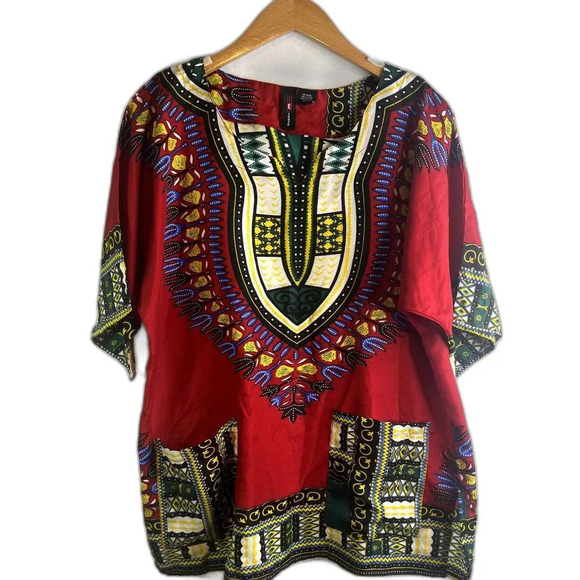 Tease‎ Tribal Dashiki African Short Sleeve Top Size Medium - Picture 1 of 8